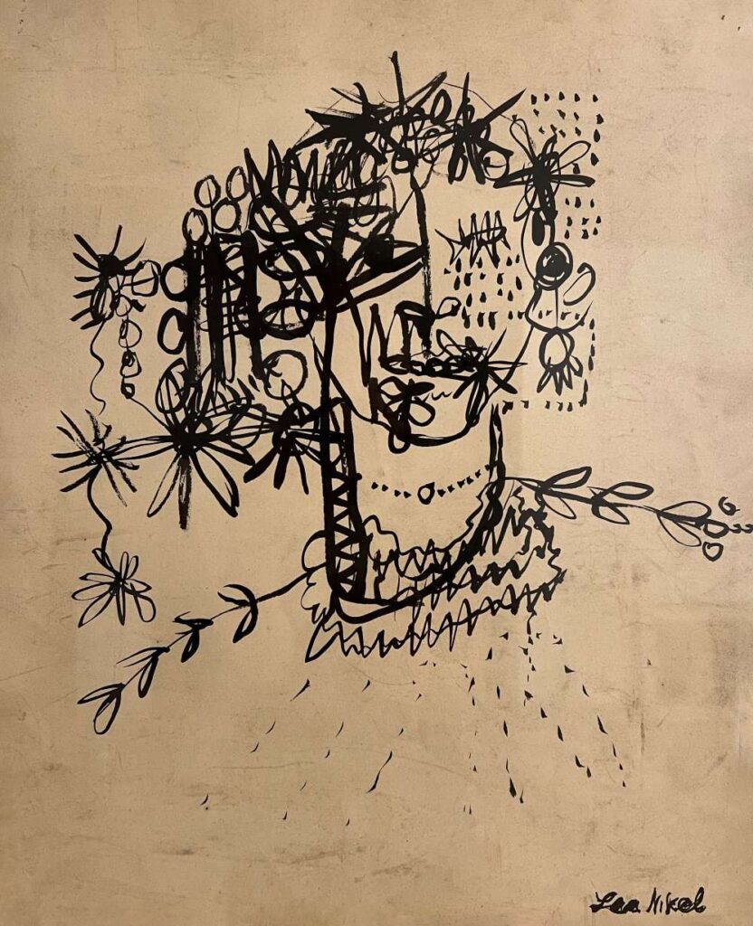 לאה ניקל, דיוקן אשה, רישום דיו על נייר